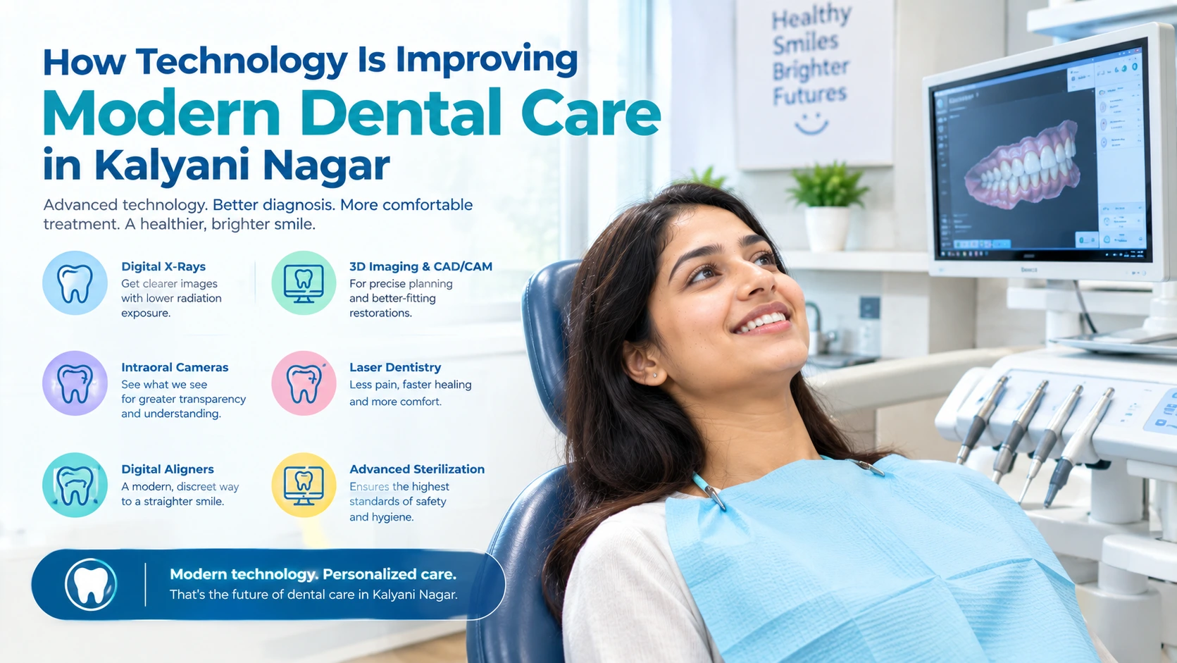 Dentist using digital dental technology to examine patient's teeth.